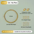 Kit de joyería DIY oro de 14K con cable de acero de 2m y cierres magnéticos - Kit sin Alicates / 2 Sets / Dorado