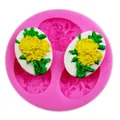 Pink silicone flower mold for fondant cake decorating with yellow rose design details - Rose Triple Mold (50-97)