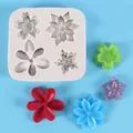 Flower-shaped silicone mold for DIY fondant and clay crafts with colorful floral samples - Sunflower Daisy Mix Style (50-2431) / Gray