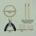 Kit complet d'accessoires de bijoux DIY plaqués or avec fil d'acier, pince et fermoirs. - 2 Ensembles Tube Or 14k + Boucle U + Chaîne (Avec 1 Pince)