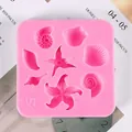 Pink silicone ocean theme mold with starfish and shell shapes for DIY fondant baking - 7-Hole Ocean Series (50-2405) / Pink