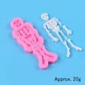 Detailed view of a pink Halloween skeleton silicone mold with precise size indicators - Skeleton Parts Shape Mold (50-2755-A)