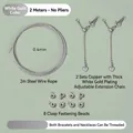 Kit de bijoux DIY avec fil d'acier 0,4 mm, chaînes réglables et perles d'arrêt métal - 2 Ensembles Fermoir Platine + Chaîne Réglable (Sans Pince)