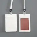 Minimalist white PU leather ID card holder with lanyard for students and office use - Magnetic Card Holder / White