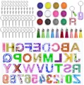 Kit complet de moules en résine alphabet et chiffres pour porte-clés DIY avec glands - Ensemble Pendentif Alphabet Paillettes (PA023)