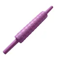 Detailed view of a purple plastic rolling pin with spiral embossing for fondant decoration - Spiral Pattern (75123) / Purple Spiral Pattern / Purple