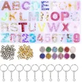 Kit complet de moules en résine alphabet et chiffres avec paillettes et accessoires - Ensemble de Fabrication Pendentif Paillettes (PA025)