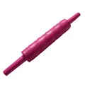 Detailed view of the embossed rose pattern on a pink plastic fondant rolling pin - Rose Red