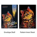 Kreatives Kratzbild-Set Tiere mit buntem Katzenmotiv, Umschlag und Innenseite - Katze / 40,5 x 28,5 cm