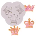 Professional crown silicone mold with three finished pink and gold fondant examples - Crown Style (50-1794) / Gray