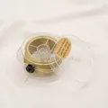 Detailed macro view of 9-strand gold metallic thread on a spool in a clear box. - 9 Strands 0.6mm 50m / 14K Light Gold