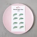 8-piece set of novelty pea pod shaped green metal paper clips on a white display card - Pea Shape (8 Pcs) / Green