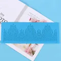 Detailed view of intricate lace pattern on a blue silicone fondant cake border mold. - European Vintage Lace Style (50-742-E) / Blue