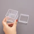 Elegant transparent acrylic square pen holder with scalloped ridged design for desk storage - Single Grid (with lid)