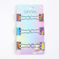 6er Set Regenbogen Metall Büroklammern auf bunter Einhorn Themen-Verpackungskarte - Irisierender Regenbogen / Irisierende Klammern (6er Pack)