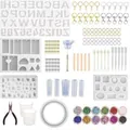 DIY resin casting mold kit with alphabet numbers, tools, and glitter decoration - PA010
