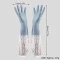 Extra long waterproof silicone dishwashing gloves with forest pattern sleeves and 45cm length - Forest Elk Printed Style (J1607) / Single Pair Pack / Light Blue