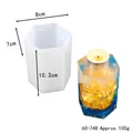 Detail view of hexagonal silicone mold with finished resin candle holder and dimensions. - Large Hexagonal Candlestick Resin Mold (60-748)