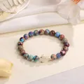 8mm natuursteen elastische kralenarmband met witte kruisbedel voor dames en heren - Flower Purple Emperor Pine