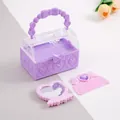 Cute purple heart DIY storage box set with folding mirror and decorative comb for girls - With Mirror & Comb / Purple