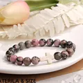 8mm roze zebra jaspis natuursteen kralenarmband met wit kruisje voor uniseks cadeau - Rhodoniet met zwarte lijnen