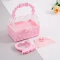 Cute pink treasure box stationery storage set with heart mirror and comb for girls - With Mirror & Comb / Pink