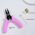 3-piece DIY jewelry tool set including pink pliers, beading needle, and open ring tool. - Pliers With Beading Needle And Open Ring