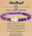 Natuurlijke 8mm amethist kralen armband met wit kruis en spirituele geschenkkaart - Amethist