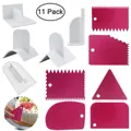 11 Pack magenta and white plastic cake scraper set for baking and decorating - Combination Set (72100)