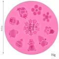 Pink silicone mold with various floral and leaf designs for DIY fondant cake decoration - Flower & Figure (50-1445-A)
