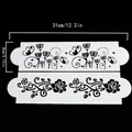 White lace cake stencils with floral and rose patterns for fondant border decoration - Floral Rose Pattern (54006) / Two-Piece Set