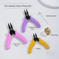 Professional 5-piece jewelry DIY tool set including pliers, beading needle, and jump ring - Three Pliers With Beading Needle And Ring