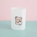 Frosted semi-transparent pen holder featuring a cute cartoon bear holding a bubble tea - Milk Tea Bear / White (Milk Tea Bear)