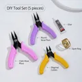 5-piece DIY jewelry tool set with long-nose, round-nose pliers and B-7000 glue - Three Pliers With Glue And Ring