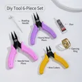 6-piece jewelry DIY tool set featuring colorful pliers, beading needle, and B-7000 glue - Three Pliers With Needle Glue And Ring