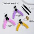 Comprehensive 6-piece DIY jewelry tool set with colorful pliers and precision tweezers - Three Pliers With Dual Tweezers And Ring