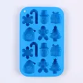 Μπλε καλούπι σιλικόνης 12 θέσεων με δέντρο, Άγιο Βασίλη, χιονάνθρωπο και σχέδια χιονονιφάδας - Στυλ Combo Χριστουγέννων 12 Κοιλοτήτων (J2768) / Μπλε