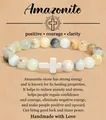 Handgemaakte 8mm Amazoniet kralen armband met wit kruis op een mooie geschenkkaart - Amazoniet