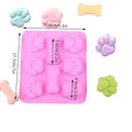 Pink cat paw and bone silicone mold for DIY soap or cake making with size details - Cat Paw Bone Mix Style (D0068) / Approx. 17.7x15.6cm