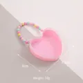Heart-shaped pink gift box with colorful beaded handle, 8cm compact size - Heart / 8x8.3cm