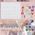 Vue détaillée du kit de moules en résine alphabet DIY avec paillettes et porte-clés - Ensemble Moule Alphabet Translucide (Y058)