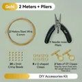 Kit de fabricación de joyas DIY dorado con cable de acero de 2 m, alicates y cierres OT. - With Needle Nose Pliers / Set 2 / Chapado en oro 14K