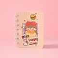 Cute cartoon mini spiral notebook with girl and food illustration in pink theme style - Orange Foodie (p-021) / Orange