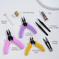 9-piece DIY jewelry tool set with pliers, tweezers, and B-7000 glue - Three Pliers With Tweezers Scissors Glue And Needle