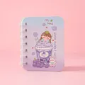 Cute purple cartoon spiral pocket notebook featuring a grape bubble water girl illustration - Colorful Ice Cream (p-021) / Purple