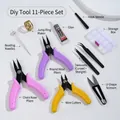 11-piece DIY jewelry making tool set with pliers, glue, and storage box - Full Tool Kit With Hook And Box