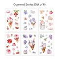 Set of 6 watercolor food and fruit themed creative washi stickers for DIY journals - 6 Sheets/Pack / Food