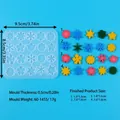 Detail view of silicone mold for DIY snowflake earrings with finished resin samples - Snowflake Floral Style (60-1455)