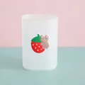 Frosted white semi-transparent cartoon pen holder with a cute strawberry and bear detail - Bear Holding Strawberry / White (Holding Strawberry Bear)