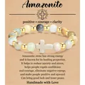 Handgemaakte 8mm Amazoniet natuursteen kralen armband met kruis op geschenkkaart - Amazon Stone Gold Beads